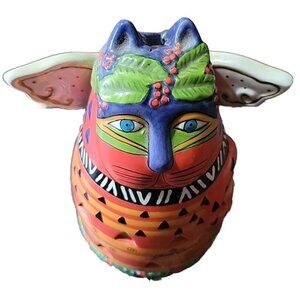 Laurel Burch Angel Cat Tealight Votive Bella Casa By Ganz Vtg 1990s 4x6.5 Inch